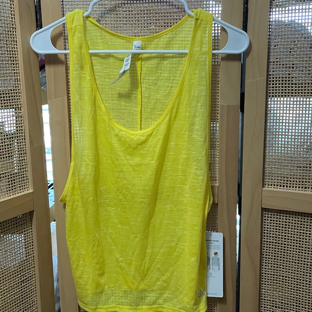 ALO Yoga Sunlit Yellow Tank top Marina tank easy breezy size small marble NWT